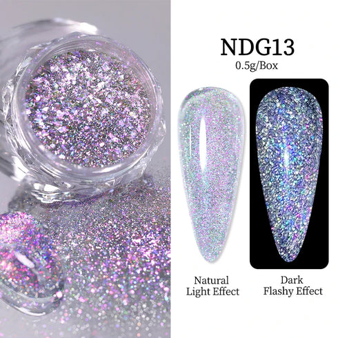 Sparkly Chameleon Nail Glitter Flakes - Irregular Gradient Sequins Powder for Gel Polish Nail Manicure Decoration and DIY Charms