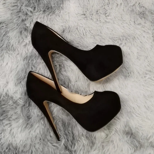 Elegant Women’s Stiletto Pumps - 14cm Super High Heels with Round Toes and Platform for Nightclub Parties, Weddings, and Dressy Occasions