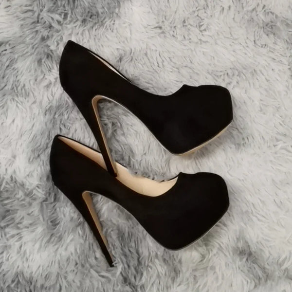 Elegant Women’s Stiletto Pumps - 14cm Super High Heels with Round Toes and Platform for Nightclub Parties, Weddings, and Dressy Occasions