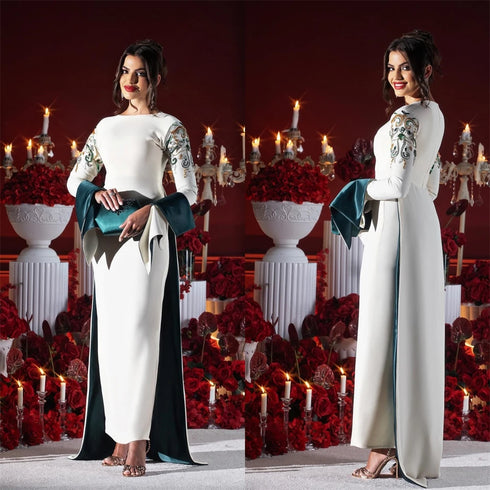 Customized Evening Dress Formal Gown Jewel Column Ankle Length