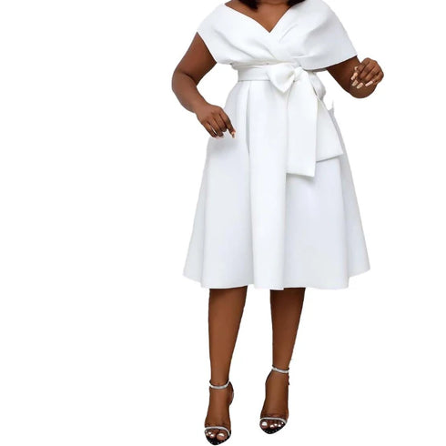 Dress Women Mid Length Dresses A Line Slim Fit V Neck Summer