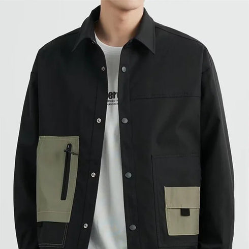 Men's Retro Colorblock Bomber Jacket with Pockets - Casual Autumn Baseball Uniform for Stylish Outfits