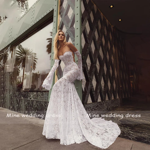 Customized Sweetheart Mermaid Lace Wedding Dresses Backless