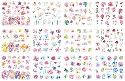 12 Floral Patterns Summer Nail Water Decals - Daffodils, Lilies, and Tulips for Stunning Nail Art Transfers and DIY Manicure Accessories