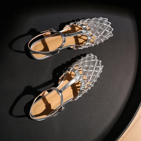 Woven Mesh Square Toe Low Heel Mules Sandals For Women