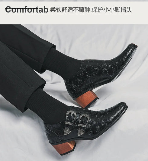 Men's Wedding Shoes Fashion Slim Fit Pointed High Heel Leather Dress Shoes Classic Vintage Style