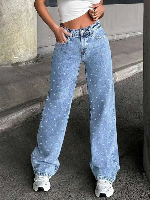 Baggy Jeans Denim Pants High Waisted Loose Fit Vintage Design For Casual Everyday Wear