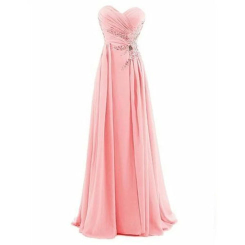 Strapless A-Line Chiffon Bridesmaid Dress With Beading Crystals and Pleats Corset Back