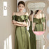 Backless Satin Sleeveless Ankle-Length Evening Dress for Bridesmaid Dress with Built-In Bra and Bow