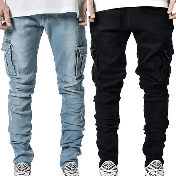 Jeans Man Pants Casual Multi Pocket Cargo Denim Trousers
