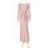 Luxury Women's Formal Occasion Dress Elegant O-neck Long Sleeve Bodycon Evening Party Robe