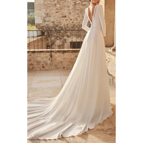 Classic Mermaid Wedding Dresses Women's Sexy Backless Bridal Gown Elegant Long Sleeve Muslim Style