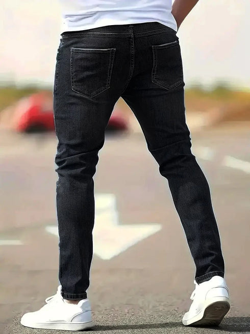 Distressed Skinny Jeans For Men Slim Fit Denim Biker Holes Mens Jeans