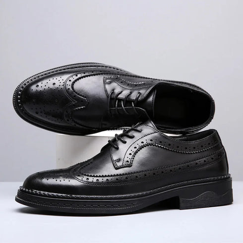 Elegant Men's Formal Dress Brogue Shoes - Slip-On British Gentleman Oxfords for Weddings and Special Occasions