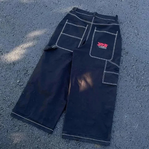 Baggy Jeans Women Wide Leg High Waist Vintage Washed Print Streetwear Casual Everyday Relaxed Fit
