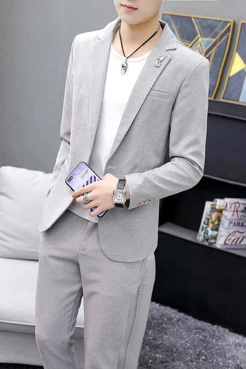 Casual Men's Suit Set Slim Fit Two-Piece Fashionable Korean Style