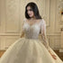 Customized Luxury Wedding Dress Illusion Neck Long Sleeves Lace Appliques Beads Bride Gowns