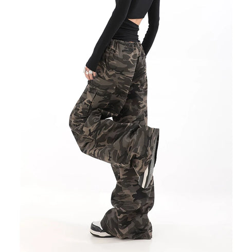 Casual Wide Leg Pants for Women - Y2K Hip-Hop Cargo Overalls with Camouflage Design, Perfect for Fall Outfits and Grunge Style Inspiration