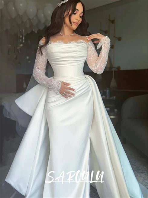 Elegant Satin Mermaid Wedding Dress Plus Size Customized Gown