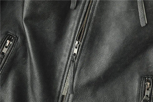 Vintage Genuine Leather Biker Jacket for Men – Slim Fit Cowhide Motorcycle Outerwear with Pockets and Embroidery Details for All Seasons