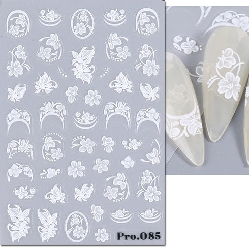 5D Embossed Nail Art Stickers - Semi-Transparent White Bowknots Adhesive Sliders for Creative Manicure Decorations and Nail Art Accessories