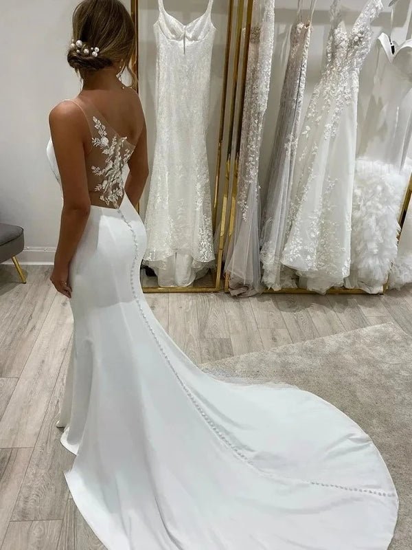 Backless Mermaid Wedding Dress With Appliques And Lace One Shoulder Floor Length Gown