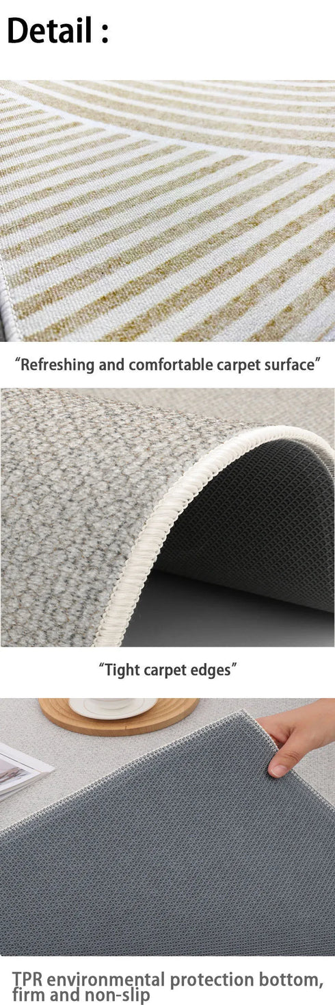 Minimalist Beige Art Stripe Carpet Soft Large Area Rug for Bedroom and Living Room Decor