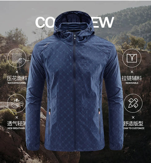 Men's Lightweight Summer Cycling Jacket - UV Protection Windbreaker for Mountain Hiking, Fishing, and Casual Sports with Quick Drying Hooded Design