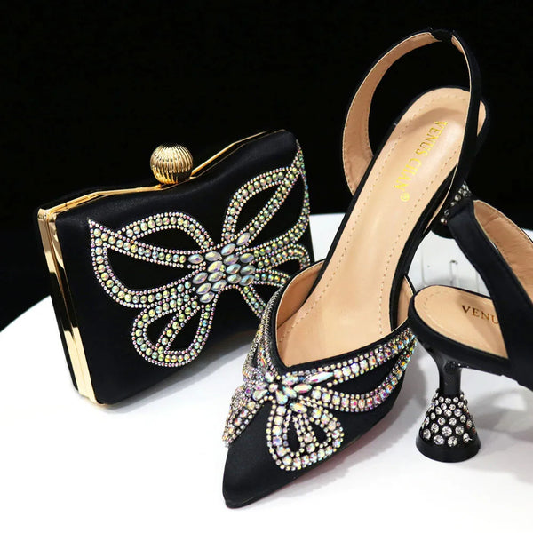 Elegant African Mid Heels Shoes and Matching Bag Set for Weddings