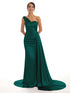 Satin Off-Shoulder Backless Pleated Bridesmaid Dress With Sweep Train Elegant Evening Gown