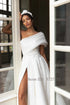 Elegant Appliques One Shoulder Wedding Dresses A-Line Bride Gow with Bow Long Train