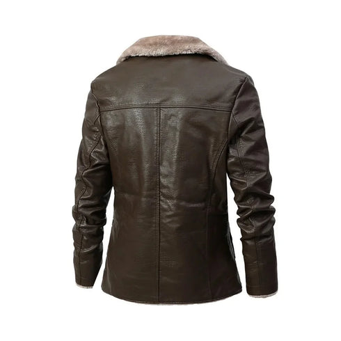 Winter Fashion Business Casual Men's Windbreaker Leather Jacket with Plush Fleece and Stylish Button Design for Warmth and Comfort