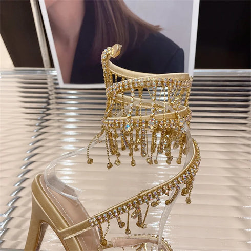 Elegant Crystal Tassel Stiletto Sandals Women Heels
