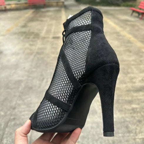 Sexy High Heels Hollow Mesh Sandals for Summer Fashion Comfort Peep Toe Stilettos Jazz Dance Female Shoes Plus Size