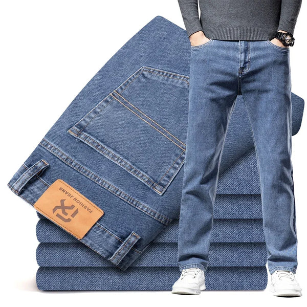Men's Straight Loose Jeans Cotton Business Casual Denim Pants