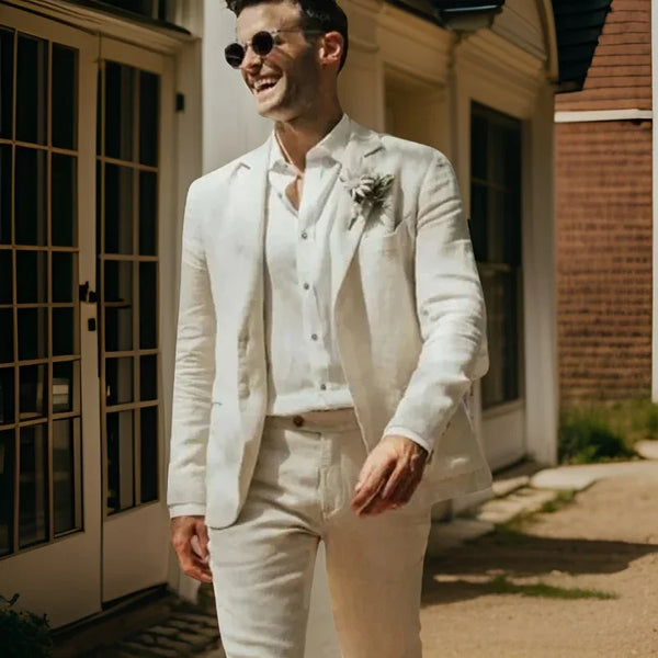 Linen Men Suits for Wedding Garden Summer Groom Tuxedo