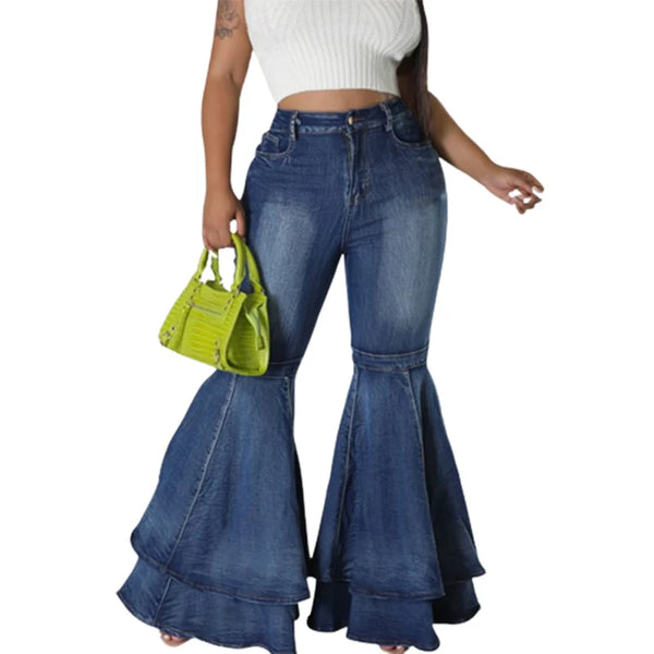 Flared Wide Leg Jeans for Women - Fashionable High Waist Denim Trousers with Comfortable Stretch, Perfect for Fall Outfits and Casual Commuter Style