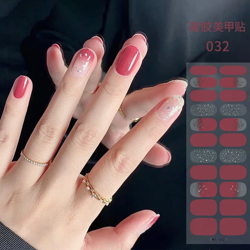 Waterproof Long Lasting Gel Nail Art Stickers for Stunning Full Cover Manicures - 9 Piece Set of Baking-Free Solid Color Decals