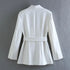 Chic Women's Office Blazer and Wide Leg Pants Set - Long Sleeve V Neck Sashes Blazer with Elastic Waist High Waist Trousers for Casual Spring/Summer Fashion
