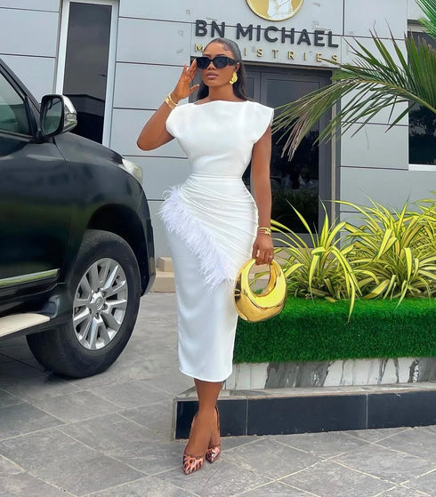 Women Dresses O Neck Pullover Solid Sexy Wrap Office Dress