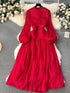 French Luxury Folds Wedding Formal Occasion Dress Women Stand Puff Sleeve Pleated Holiday Chic Robe