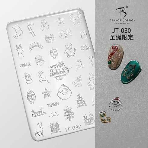 3D Relief Snowflake Sweater Carving Mold for Nail Art - Santa Claus and Elk Christmas Manicure DIY Template with Storage Box and Scraper