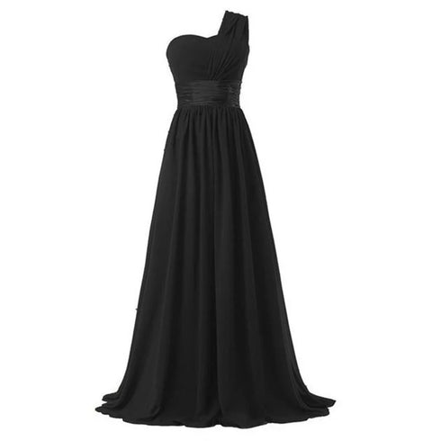 Bridesmaid Dress A Line Chiffon One Shoulder Pleated Back Lace Up Floor Length Wedding Dress