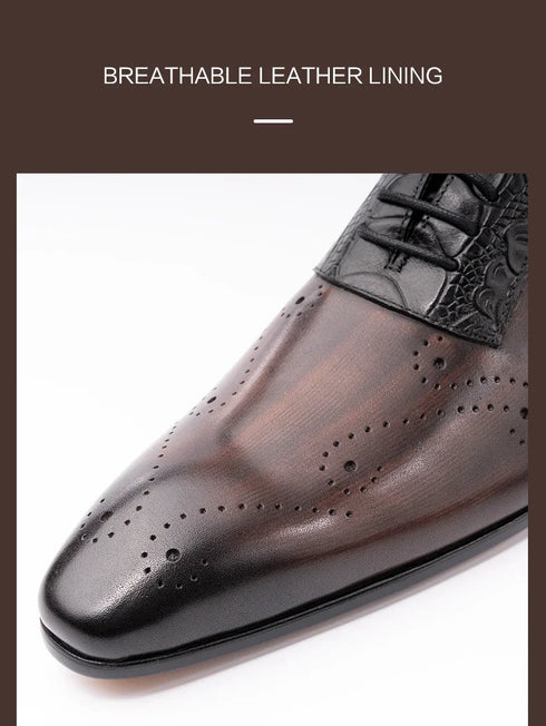 Handmade Men's Wedding Dress Brogue Shoes Genuine Leather Lace-Up Casual Fashion Footwear