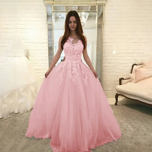 Women Floral Lace Dress Wedding Elegant Chiffon Maxi Party Gown