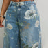 Baggy Denim Jeans Floral Print Harajuku Style Loose Wide Leg Trousers For Women Casual