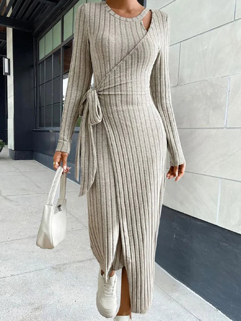 Women Knitting Loungewear Maxi Dress Autumn Winter Party Dress