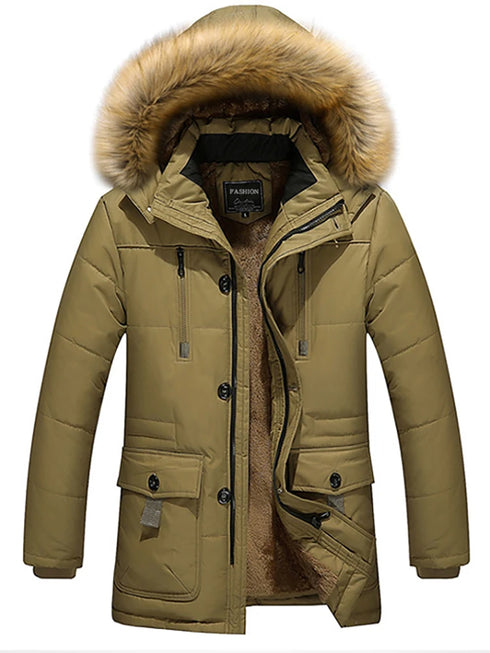 Men's Hooded Cotton-Padded Jacket with Raccoon Collar and Fleece Lining for Ultimate Winter Comfort - Casual Plus Size Outerwear for Daily Wear
