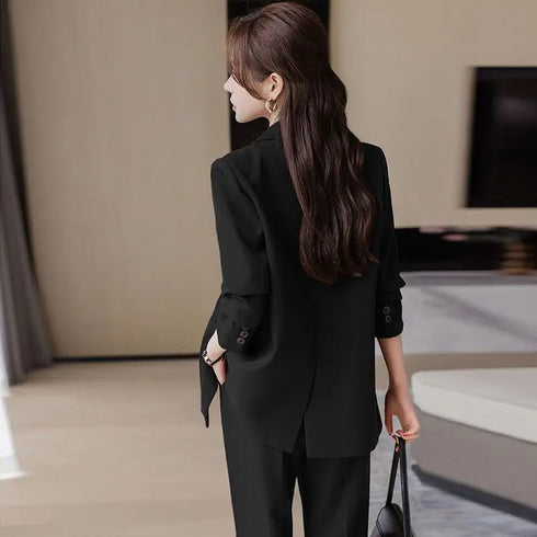 Elegant Women's Casual Blazers Coat and Wide Leg Pants Set - Professional Two Piece Suit for Autumn Style and Comfort