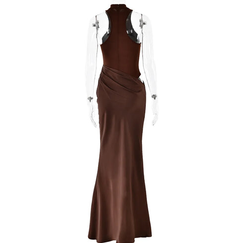 JULISSA MO Satin Sexy Hollow Out Maxi Dress for Elegant Parties